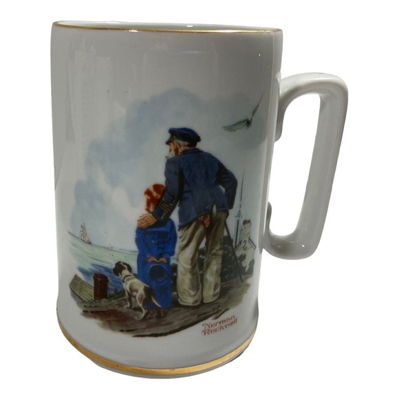 Norman Rockwell Sea Farer Large Coffee Mugs Vintage 1985 Set of 3 - Picture 7 of 9
